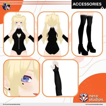 SEXY FULL BODYSUIT SET LINGERIE SUCCUBUS HOT LATEX GLOVES STOCKINGS GIRL VAMPIRE ELF (VROID FILE) / セクシー 女の子 ボディスーツ ランジェリー サキュバス ヴァンパイア ラテックス 手袋 ストッキング
