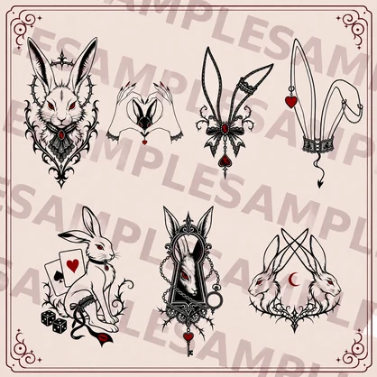 【VRC向け／Freeあり】Gothic Bunny Tattoo Pack｜11種＋無料2種