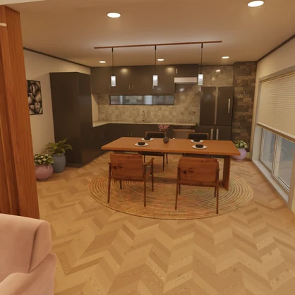 【Blender】ジャパンディなリビングダイニング　Japandi living-dining room