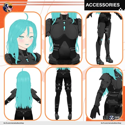 ARMOR SCI FI COSTUME PLATES FULL SET FEMALE PRESET PACK TEXTURE OUTFIT (VROID FILE) / 鎧 SF 未来的な コスチューム ブーツ サイバー テクスチャ VRoid用衣装