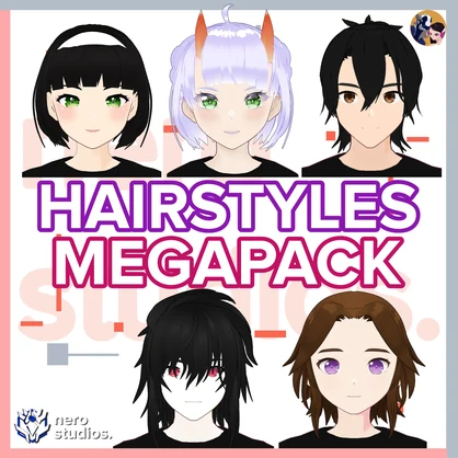 【VRoid 髪型】 5 VROID HAIRSTYLES SET (5 VROID FILES) / Vtuber hairstyles / Vroid hair assets, short hair textures, hair assets. Horns, vampire hair, ponytail / 髪型 髪 ヘア ポニーテール 3Dモデル