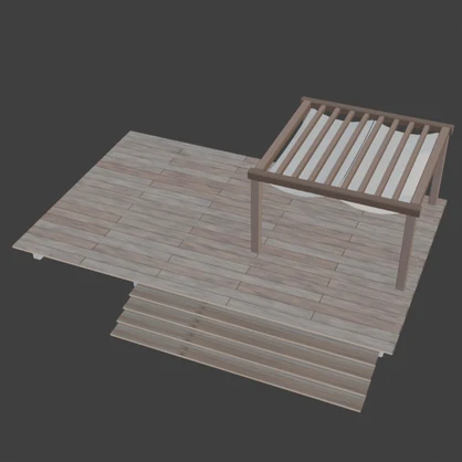 【もりのカフェ】ウッドデッキ（屋根付き／3色展開）3Dモデル
