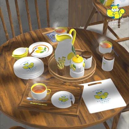 【ObonEasy対応】カフェ風家具＆食器セット｜木漏れ日レモン（40点）