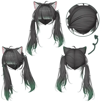 【Li-ne_Shop Neko Twintail Hair】 - Highlights Color Texture