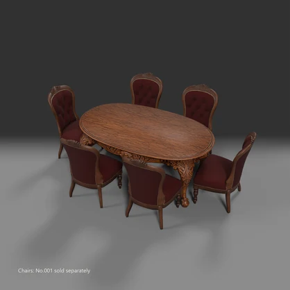 【Victorian Collection No.009】ヴィクトリア調 楕円ダイニングテーブル（6人掛け） / 3Dモデル（VRChat・Unity・Blender対応）