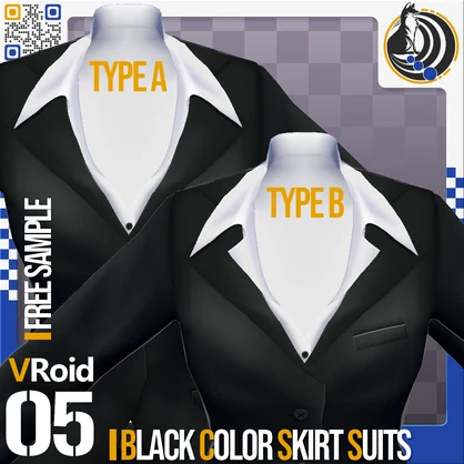 [XWear対応] VRoid用 7色展開 開襟ブラックカラースカートスーツ - Open Collar Black Color Skirt Suits 7Colors