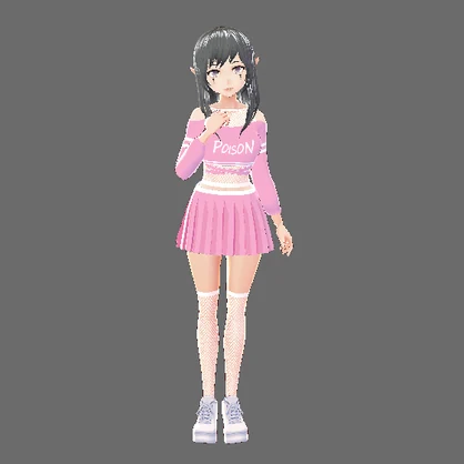 Pink and White Top With Skirt and Fishnets