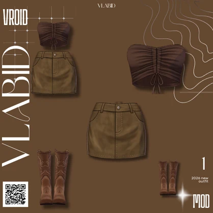 【VRoid正式版】Mocha Frontier Set|Daily Set VRoid Studio Outfit | Customitem| Edgy Outfit| Chic Set Outfit|Vtuber Outfit | Virtual Fashion| Virtual Youtuber| Monocrome Outfit