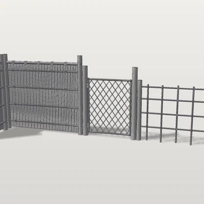 【無料】竹垣と枝折戸｜建仁寺垣・四つ目垣（各1.8m／0.9m）・枝折戸と門柱｜日本庭園・茶庭の囲い【VRChat想定 / unitypackage・FBX・OBJ】