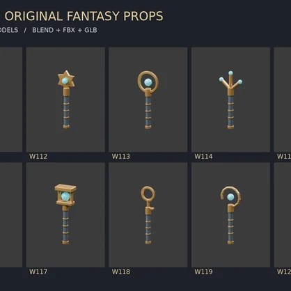 【3Dモデル素材】武器コレクション WS12・星先ワンドほか10種｜単品・10点セット