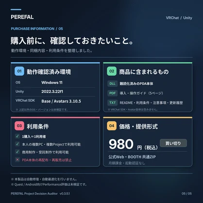 【VRChat / Unity】PEREFAL Project Decision Auditor｜アバター診断・判断支援ツール