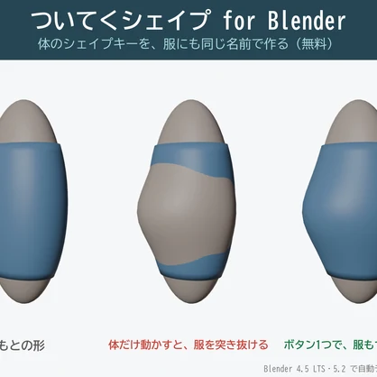 ついてくシェイプ for Blender｜体型のシェイプキーを服にも作る【Blender アドオン・無料】
