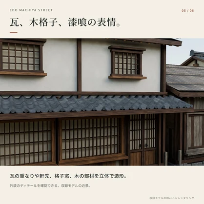 3D 江戸の町人街｜町家14棟・外装3D背景セット