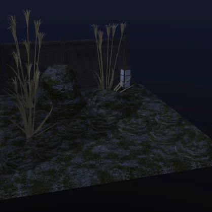 【VRChat想定】坪庭の石とススキ｜苔むした景石・飛び石・ススキ・板塀・置き行灯｜庭の部品【unitypackage / FBX・OBJ】