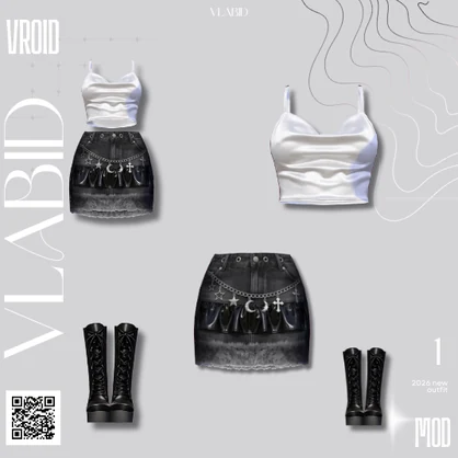 【VRoid正式版】Moonlight Charm Outfit|Daily Set VRoid Studio Outfit | Customitem| Edgy Outfit| Chic Set Outfit|Vtuber Outfit | Virtual Fashion| Virtual Youtuber| Monocrome Outfit