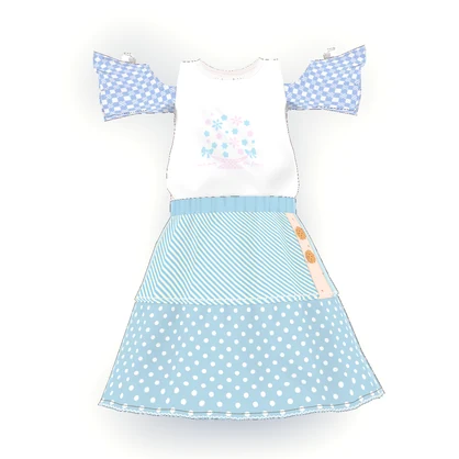 【無料・ラスクちゃん、ちとちゃん対応】オフショルダーカットソー+ティアードスカート【女の子　子供服】