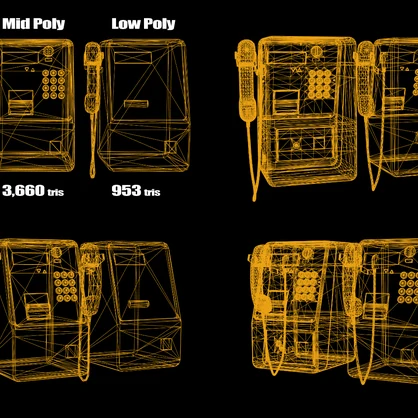 公衆電話3Dモデルセット（ローポリ・ミドルポリ・ハイポリ・FBX・PBR対応）