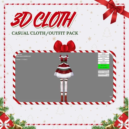 Christmas Fur Dress, Red Ribbon Christmas Outfit VRChat VRM VRoid VTuber