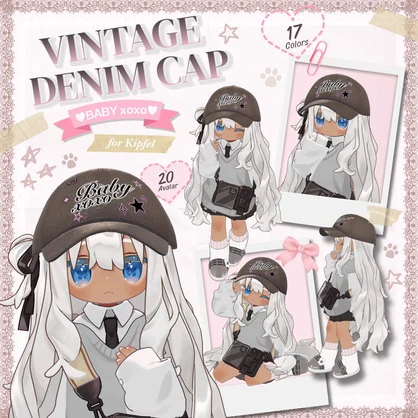 【20アバター対応】BABYxoxo Vintage Denim Cap｜17 Colors【VRChat向け】