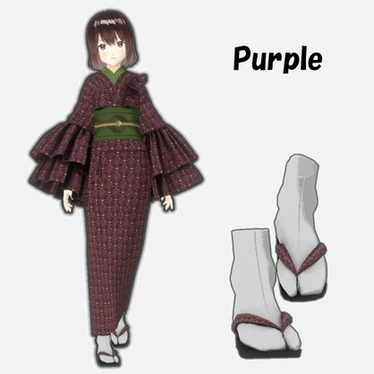 ボリュームフリル袖の着物＆草履セット