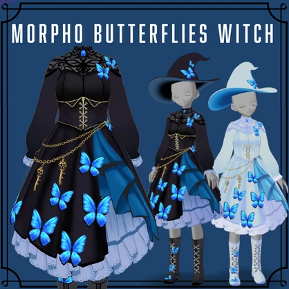 【VRoid衣装】モルフォ蝶に愛された魔女｜Morpho Butterfly Witch【ドレス・帽子・ブーツ】