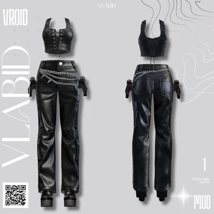 【Black Leather Streetwear】 Vroid Outfit Texture Customitem
