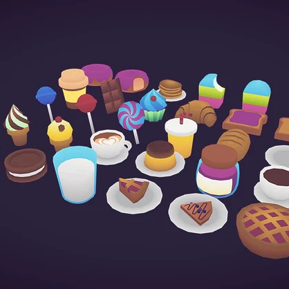 Low Poly Dessert Set
