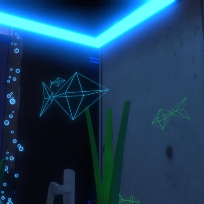 【VRChat/Unity向けシェーダー】WireFrameFishShader AUS-01 / ワイヤーフレームの魚を描画【水槽アセット付き】
