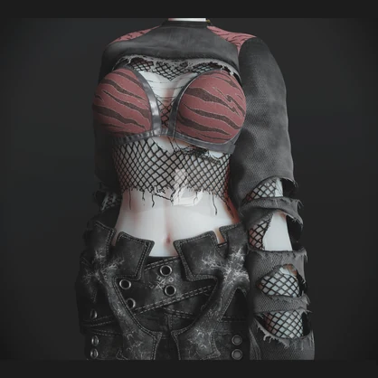RIPPED DENIM TOP + FISHNET 森羅 - Shinra