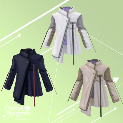 Asymmetry Pleats Coat Outfit - VRChat Men's Clothing / CP11