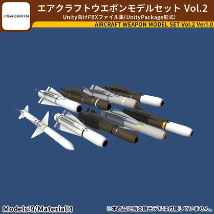 エアクラフトウエポンモデルセット Vol.2(Unity向け3Dモデルセット)