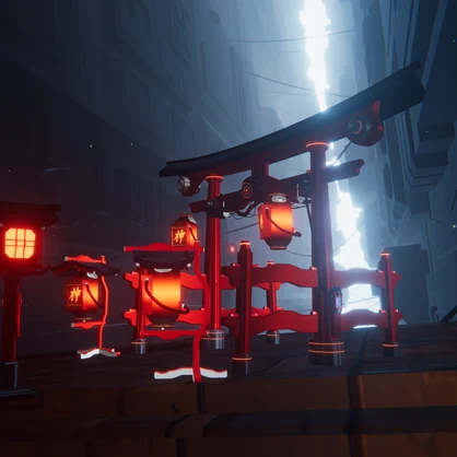 【3Dモデル】CFA-A-XIII　鳥居_torii ＆灯籠_lantern＆提灯-paper lantern