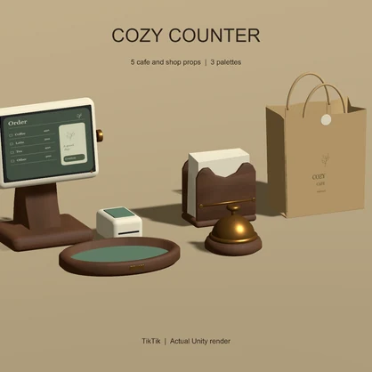 【無料 / Free】【VRChat】COZY COUNTER｜カフェ・ショップ小物5種・3色 / Cafe & Shop Counter Props