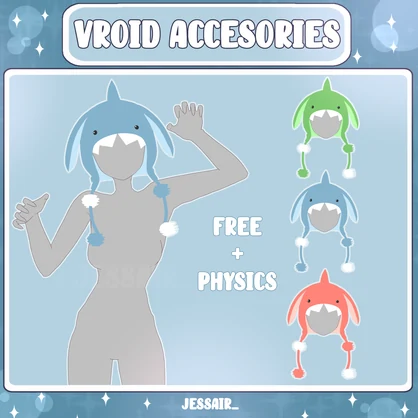 【VRoid アクセサリー】Cute Head Accessorie | Hat | Shark | With Physics