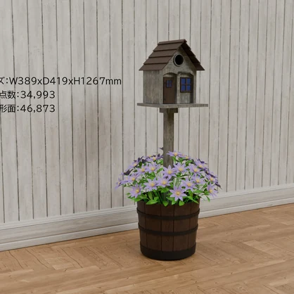 クレマチスの鉢と鳥の巣箱　VRC対応装飾品　花シリーズ　shader2種
