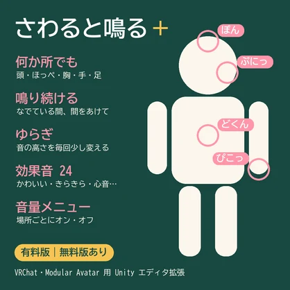 さわると鳴る＋（有料版）｜何か所でも・なでている間鳴り続ける・効果音24【VRChat・MA】