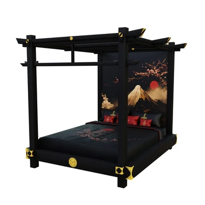 Japanese Zen Canopy Bed (VRChat Optimized)-和風禅スタイル・キャノピーベッド（VRChat最適化済み）