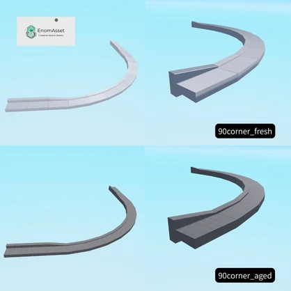 EnomAsset L字側溝 街の道路 10種 白コンクリート VRChat Cluster Unity ワールド制作 背景素材 境界線 縁石 3D素材