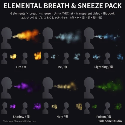 Elemental Breath & Sneeze Pack – 6 elements (Fire/Ice/Lightning/Shadow/Holy/Poison) | Tidebone Studio