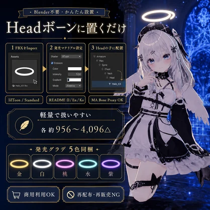 天使の輪 ハロー5種セット【VRChat 天使界隈 堕天使 アクセサリー FBX 軽量】