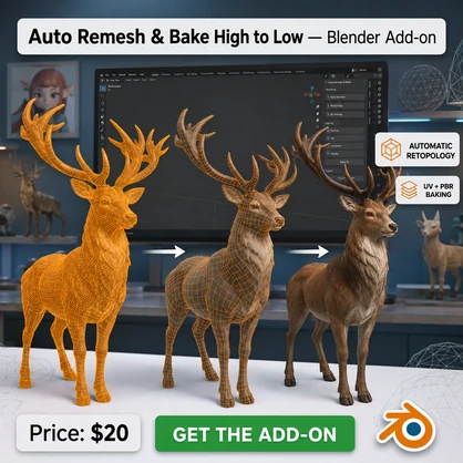 Auto Remesh &  Bake High to Low — Blender Add-on