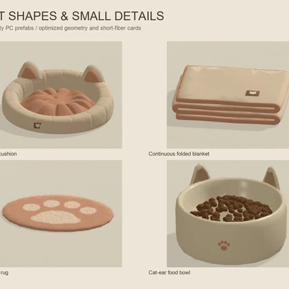【VRChat】COZY CAT CORNER｜猫のお昼寝小物12点・3色 / Cat Furniture & Props