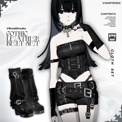 Gothic leather belt set [VRoid]