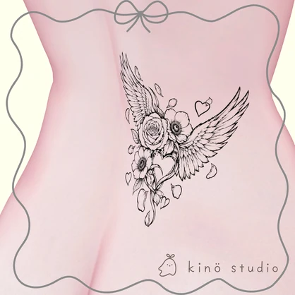 儚き愛｜薔薇とアネモネの羽タトゥー 2種類