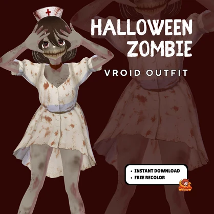 VRoid ハロウィン・ゾンビナース衣装 | ゾンビナースコスチューム | ホラー系VTuberファッション | 血まみれアニメアバター衣装 | VRoid Custom Item