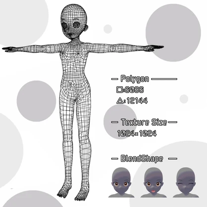 【FBX/OBJ/Unity】【アバター利用可】女性キャラ素体モデル
