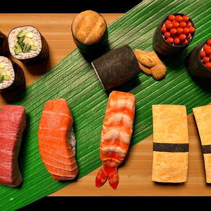 【3Dモデル】日本料理セット（お寿司セット、茶碗蒸し、和食器セット）