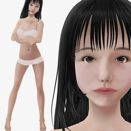 適度なリアル感の着せ替えドール　黒髪ストレートの女の子　素体　vroid Vrm