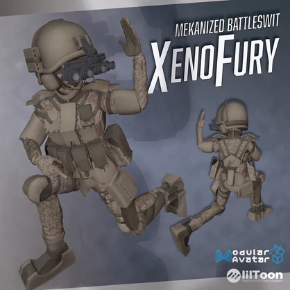 【VRChat想定】Mekanized Battleswit "Xenofury" & PDW "XPW-47"【アバター向け戦闘服】【アバターギミック】