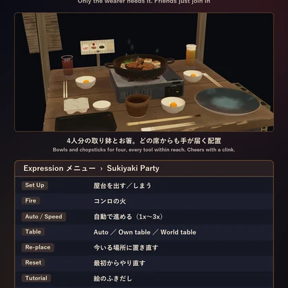 すき焼きパ！【VRChat・アバター／ワールド】夜の屋台でみんなでつつくすき焼き / Sukiyaki Party (Avatar / World)